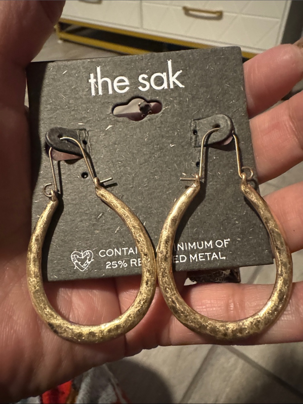 The Sak Gold Teardrop Hammered Hoop Earrings - Picture 2 of 3